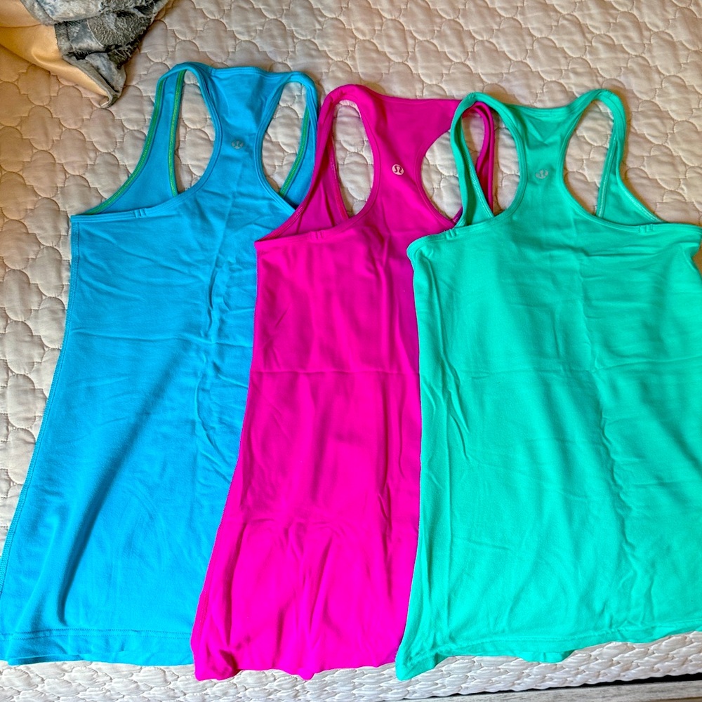 Set of 3 LULULEMON Racerback long length tank. Size 4